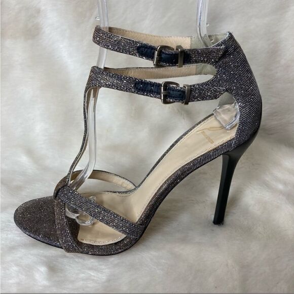 Brian Atwood Laetitia Glitter 4.5” Heels T-Strap Strappy Party Metallic 8 - Picture 5 of 12